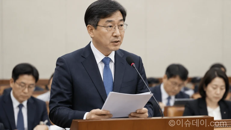 국정감사 증인석에서 위원들의 질의를 듣고 답변하는 모습