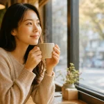 따뜻한 디카페인 커피 한 잔을 즐기는 사람