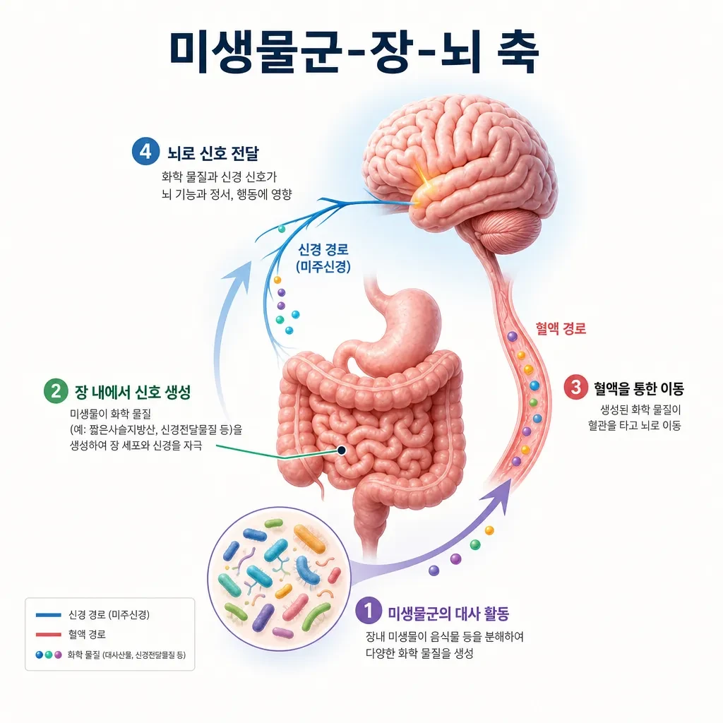 장과 뇌가 서로 소통하는 '장-뇌 축' 개념도