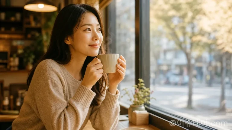 따뜻한 디카페인 커피 한 잔을 즐기는 사람