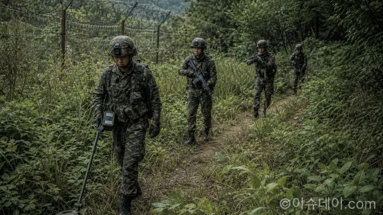 DMZ에서 수색 작전을 수행 중인 군인들