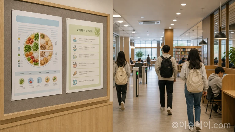 스터디 카페 게시판에 부착된 청소년 식생활 및 카페인 주의 안내문