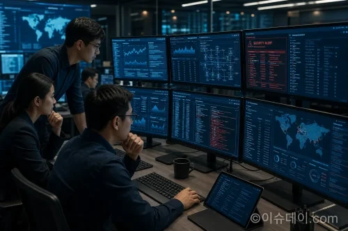 보안 관제 센터에서 데이터를 분석하는 전문가들