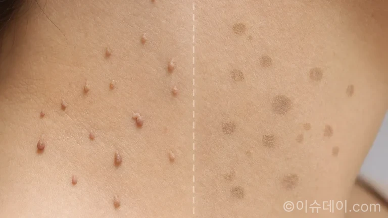 쥐젖과 편평사마귀의 형태를 비교하는 일러스트