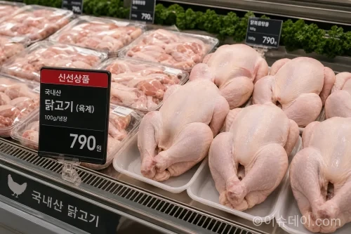 마트에 진열된 신선한 닭고기