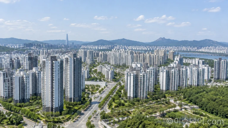 서울 아파트 단지 밀집 지역의 도심 전경