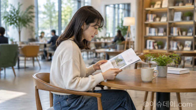 문화센터에서 교육 안내 책자를 확인하는 주민의 모습