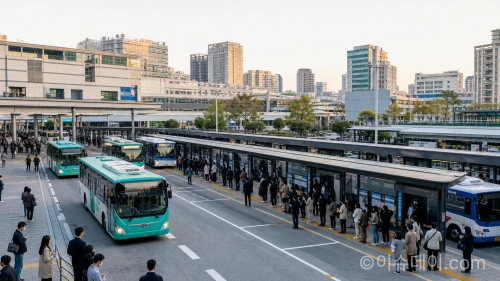수원역 환승센터에 정차 중인 경기도 시내버스들