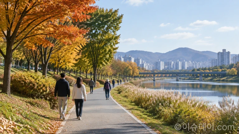 안양천 수변 산책로와 인근 녹지 공간
