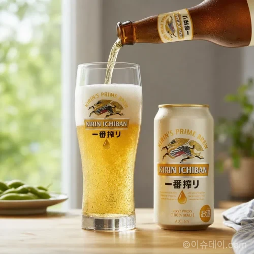 신선한 상태의 기린 이치방 시보리 맥주