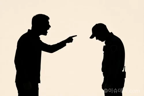 입주민에게 부당한 지적을 받는 아파트 경비원의 모습 일러스트