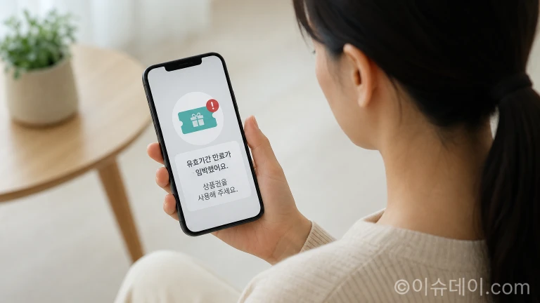 스마트폰 화면의 상품권 유효기간 만료 알림 메시지.