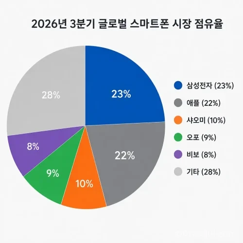 2026년 3분기 제조사별 글로벌 스마트폰 시장 점유율 원그래프