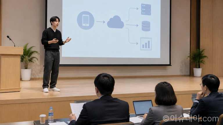 벤처창업아이템 경진대회 본선 현장에서 참가자가 발표를 진행하는 모습