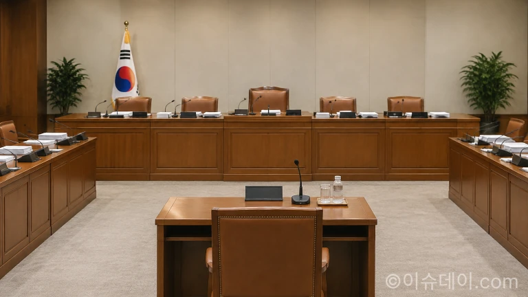 국회 국정감사장 회의실의 감사위원석과 피감기관 증인석 전경