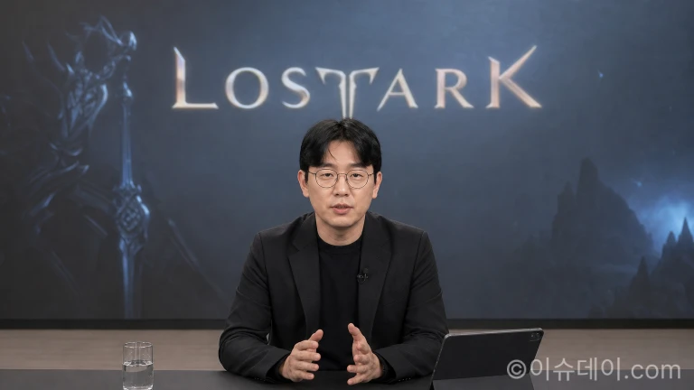 로스트아크 라이브 방송에서 금강선 전 CCO가 발언하는 모습