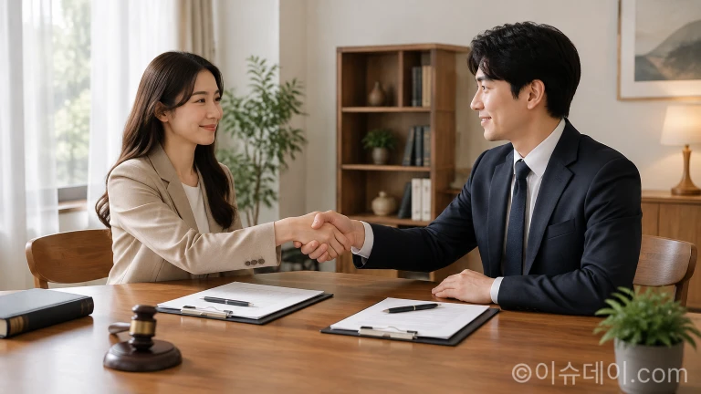 합의와 오해 해소를 상징하는 서류철과 상담 테이블의 전경