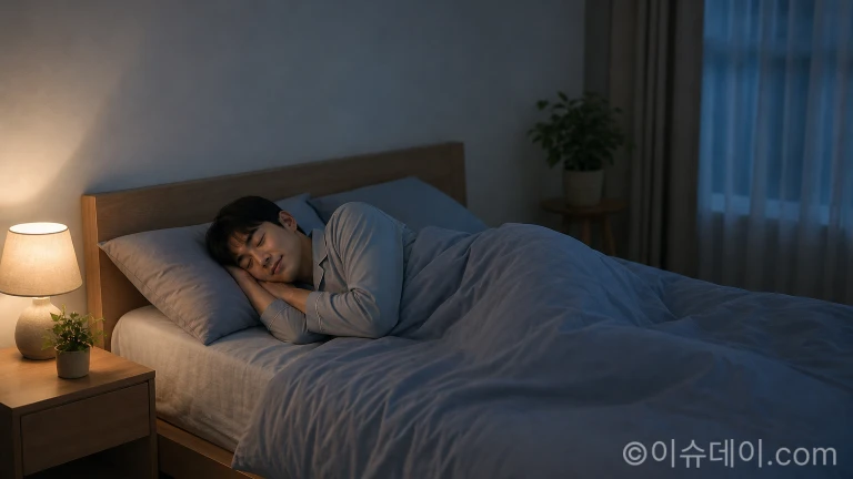 침대에서 편안하게 잠을 자고 있는 모습