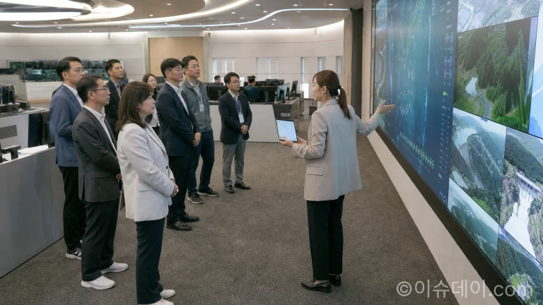 한국의 디지털 및 AI 기술 현장을 방문해 견학 중인 해외 참가자들의 모습