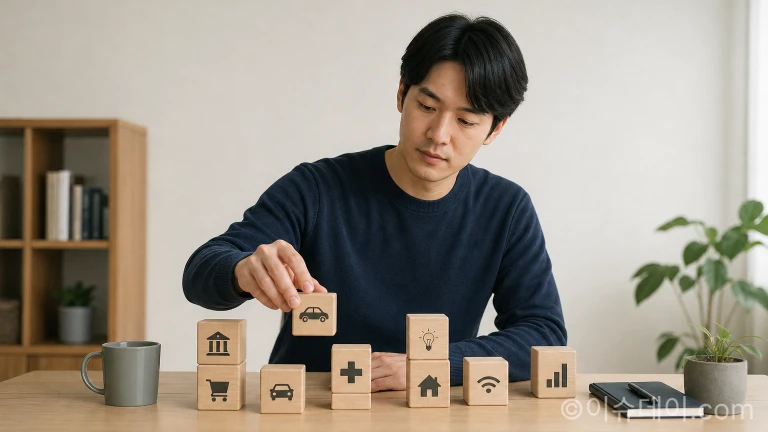 포트폴리오 조정을 상징하는 여러 기업 로고 블록