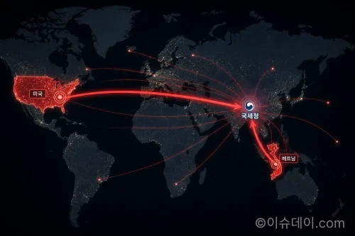 국세청을 겨냥한 해외 해킹 공격 발원지를 나타낸 세계 지도