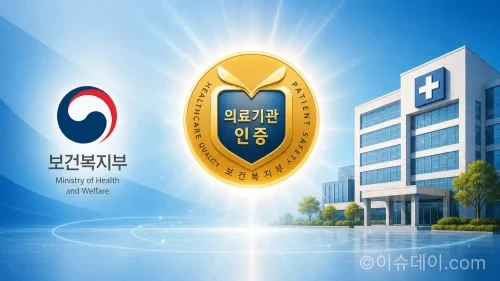 요양병원 인증 의무 강화를 발표한 보건복지부 로고와 병원 건물