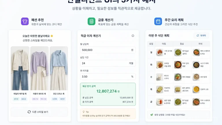 챗GPT의 인텔리전트 UI 기능이 적용된 예시 화면