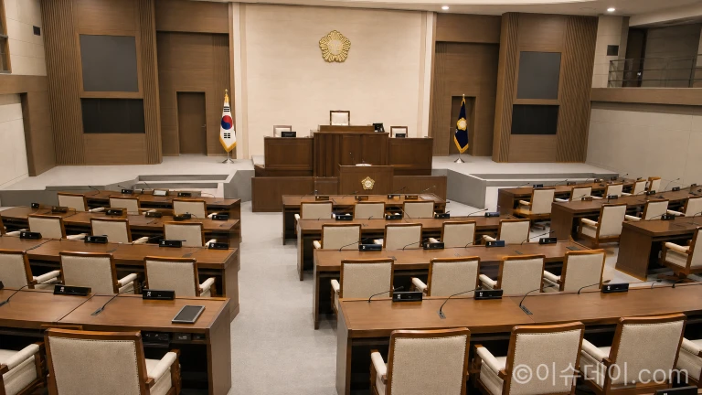 아무도 없는 한산한 지방의회 본회의장 내부.