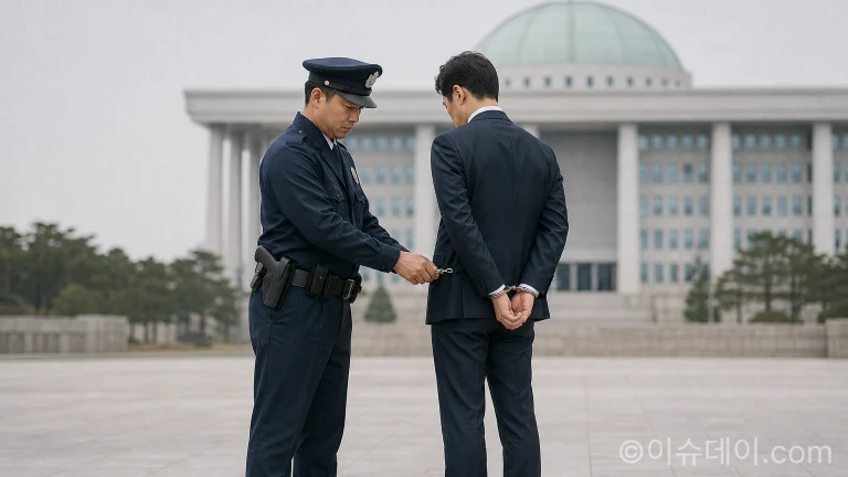 부정부패 혐의로 체포되는 공직자의 모습.