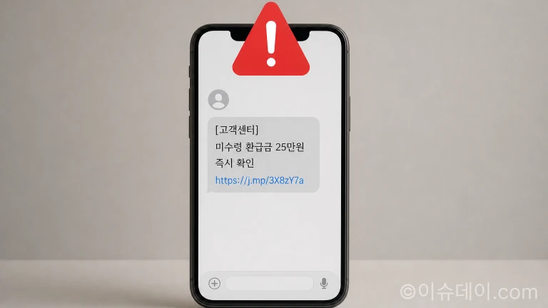 환급을 사칭한 스미싱 문자메시지 예시 화면