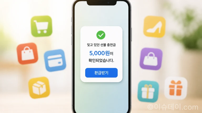 스마트폰에 선불 충전금 환급 안내 알림이 온 화면
