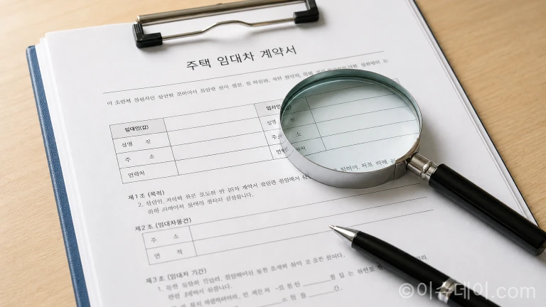 관리비 및 임대 조건이 적힌 주택 임대차 계약서 양식