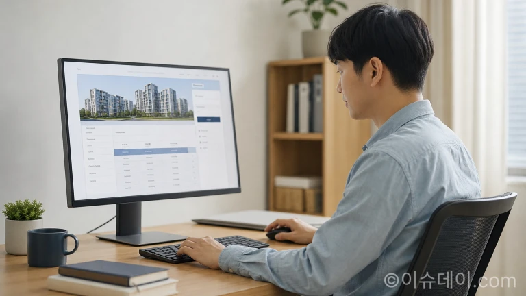 컴퓨터 화면을 통해 임대주택 종합정보를 조회하는 사용자