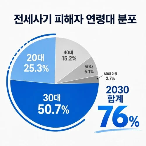 전국 전세사기 피해자 중 20대와 30대 비중을 나타낸 그래프
