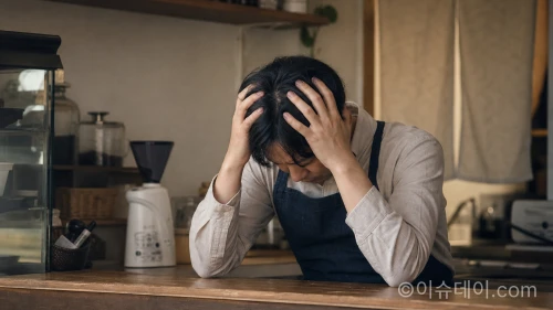몸이 아파도 가게 문을 닫지 못하고 고민하는 1인 자영업자의 모습