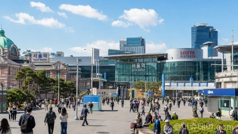 사람들이 오가는 서울역 광장 전경