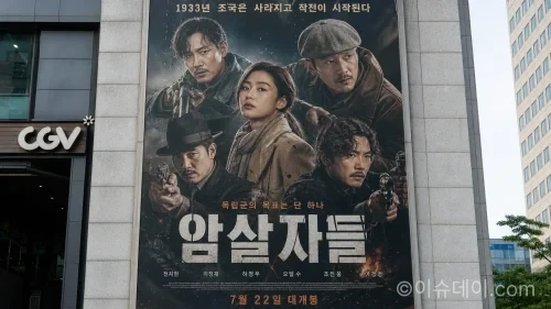 영화 암살자들 포스터가 서울 시내 극장에 걸려있다.