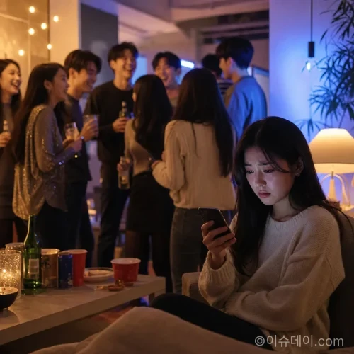 소외 공포(FOMO)로 인해 스마트폰을 계속 확인하는 사람의 모습을 담은 일러스트