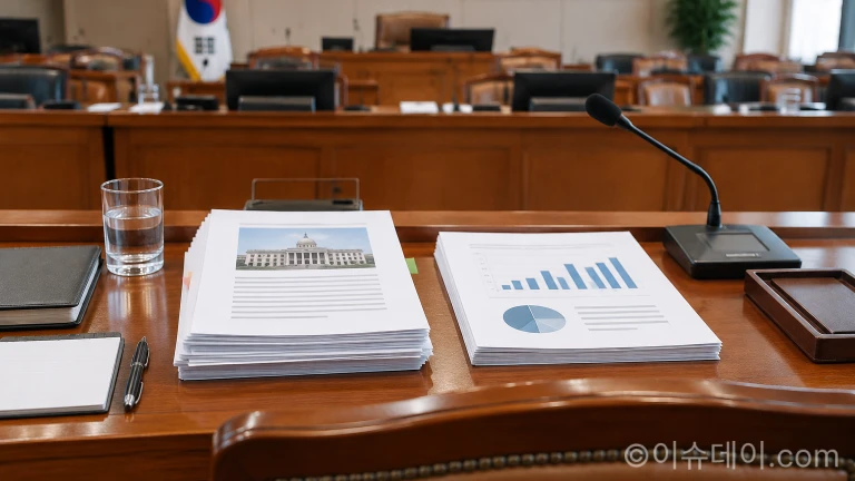 국회 과학기술정보방송통신위원회 회의실에 놓인 심의 분석 보고서