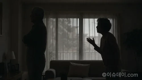 황혼폭력 개념을 상징하는 갈등 중인 노부부의 실루엣