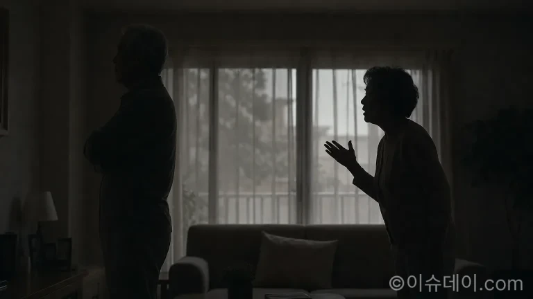 황혼폭력 개념을 상징하는 갈등 중인 노부부의 실루엣