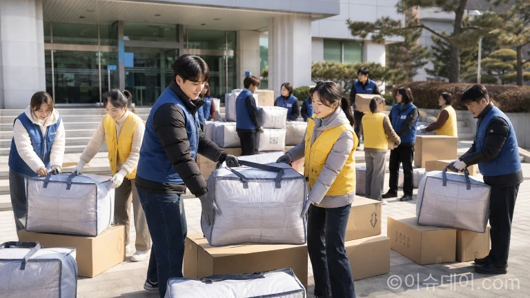 온산읍 지역사회보장협의체는 동절기를 앞두고 지역 내 취약계층에 전달할 방한용 이불 상자들을 차곡차곡 정리하고 있다