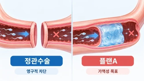 정관수술과 플랜A를 비교하는 2분할 의료 인포그래픽