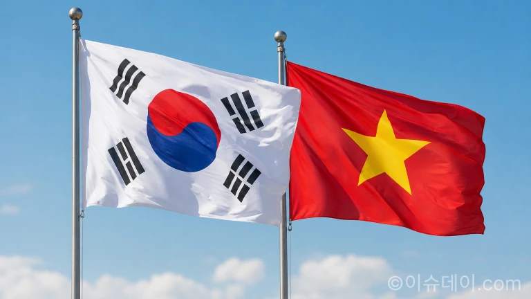 나란히 펄럭이는 한국 국기와 베트남 국기