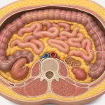 복부의 피하지방과 내장지방 위치를 보여주는 단면도