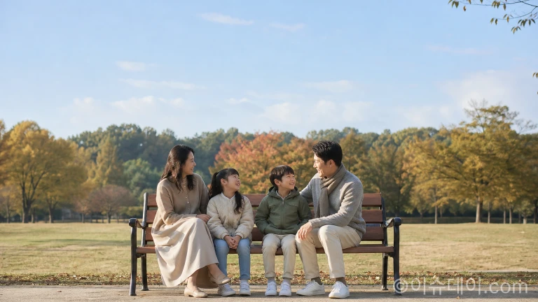 포근한 토요일 오후 공원에서 휴식을 취하는 사람들