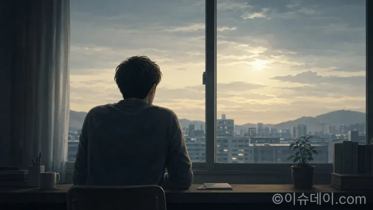 창밖을 보며 고뇌하는 청년의 뒷모습 일러스트. 청년 정신건강 문제를 상징한다.