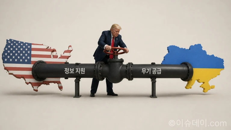 미국의 우크라이나 지원이 중단될 수 있는 위기 상황을 묘사한 인포그래픽