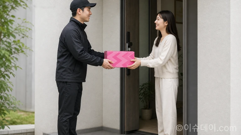 지그재그 직진배송 택배 상자를 전달하는 모습