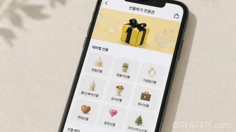 지그재그 앱의 선물하기 테마별 검색 화면
